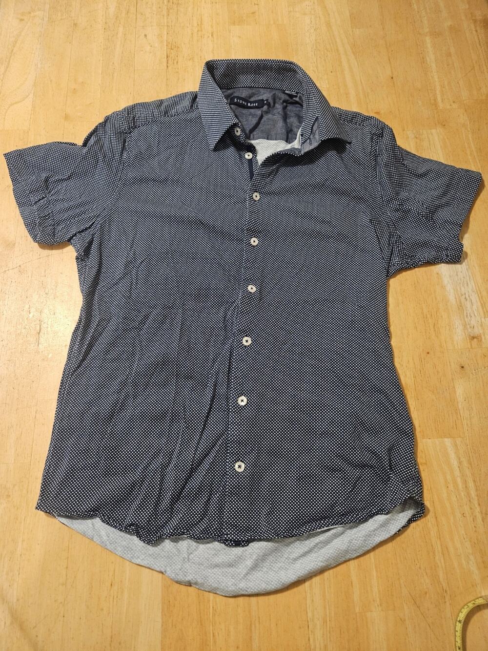 Stone Rose Men's M Navy/White Polka Dot 100% Cotton Short Sleeve Button-Up Shirt